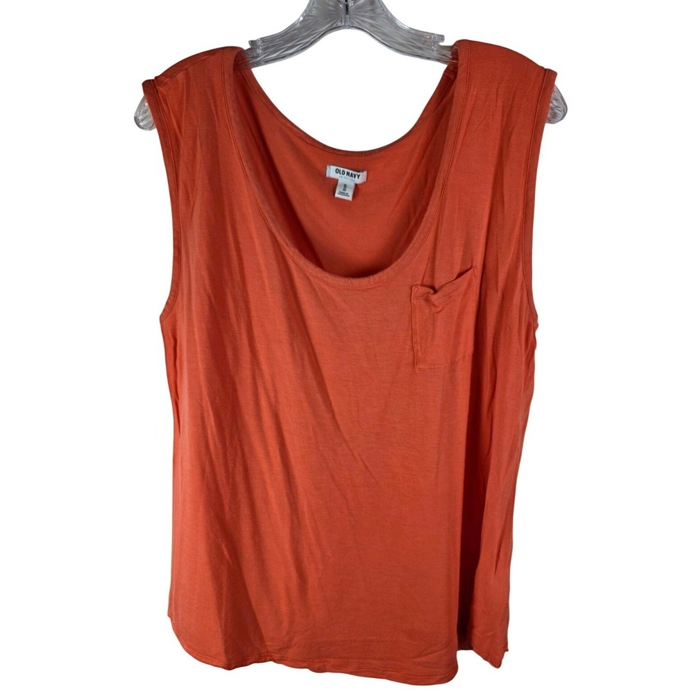 Old Navy Womens XL Orange Rayon Scoop Neck Pocket Tank Top Sleeveless Relaxed